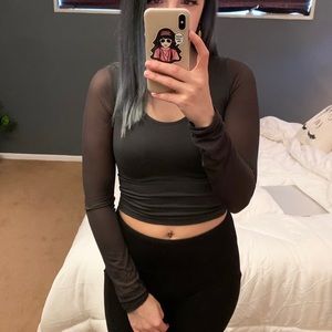 Grey Sheer Sleeved Crop Top